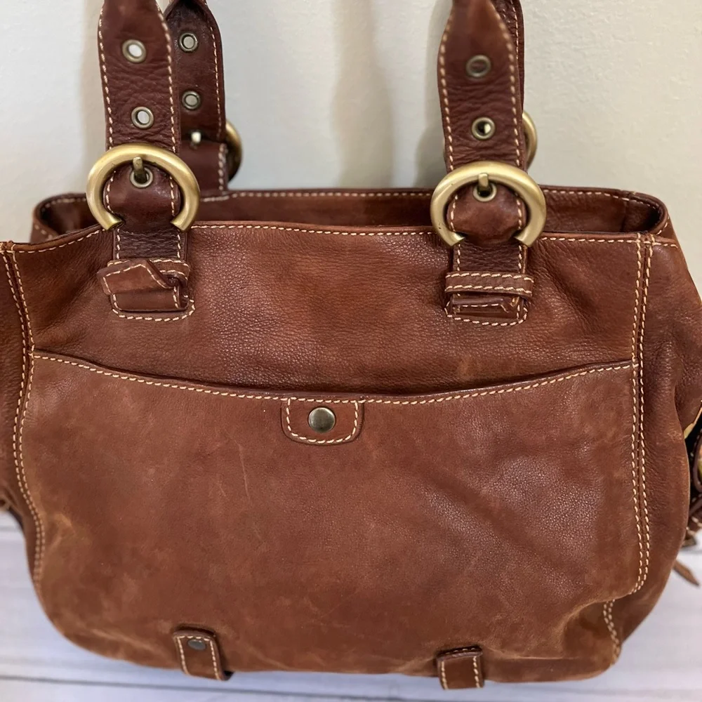 Francesco Biasia brown satchel shoulder bag gold brass hardware with dust bag